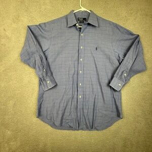 Polo by Ralph Lauren Mens Button Down Shirt Checkered Blue Size‎ 16 1/2 32/33